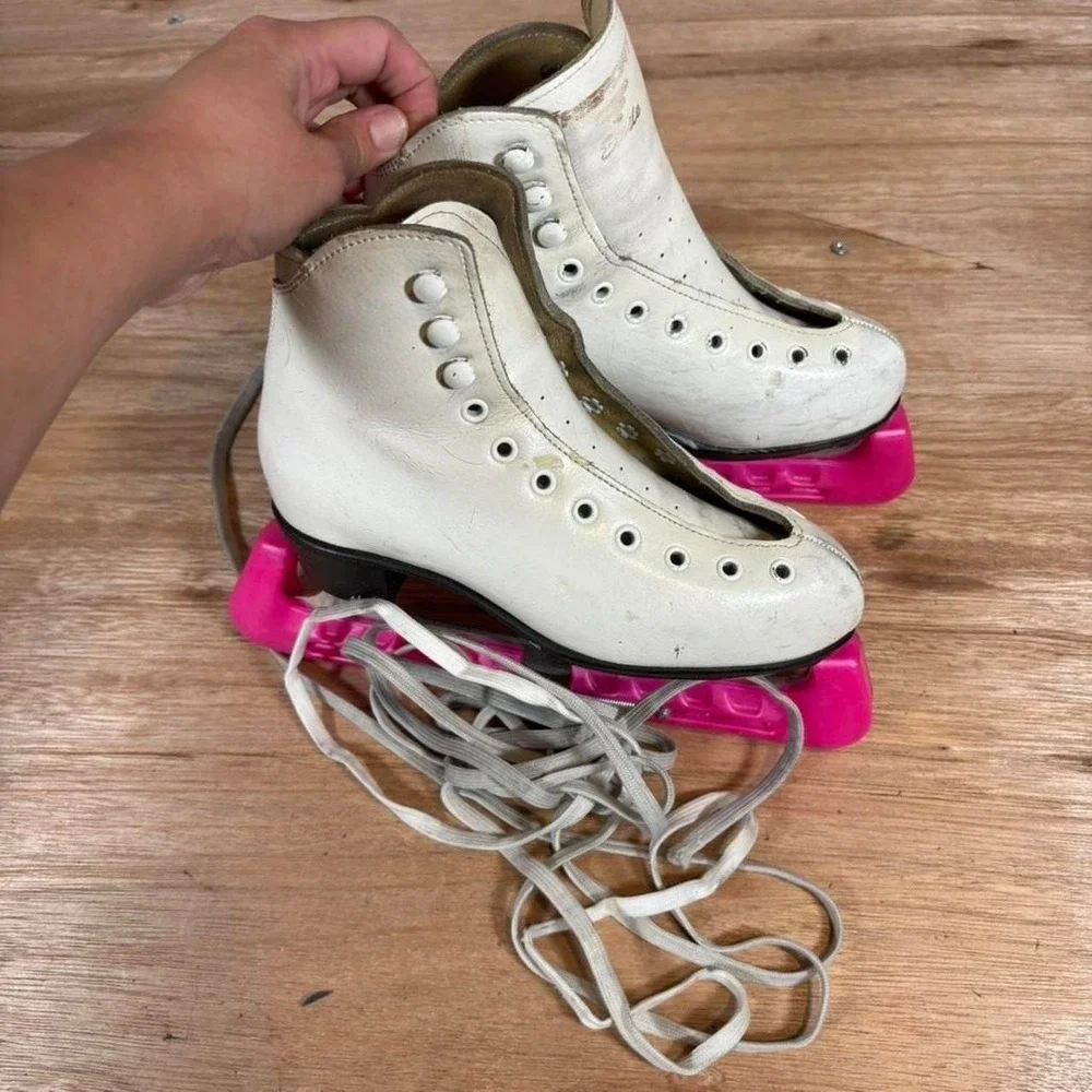 Risport Etoile Figure Skates White Leather Made in Italy Size 240 Pink Guards